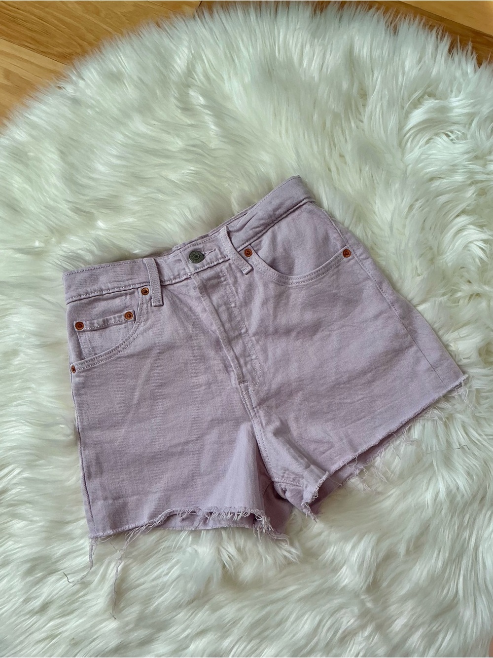 Levi's Pastel Lavender Ribcage Cutoff Denim Shorts Size 26